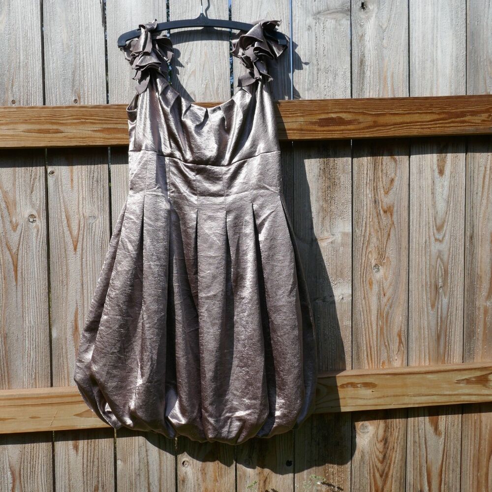 MAGGY LONDON Cocktail Dress Metallic Taupe Sleeveless Bubble Hem Evening Size 8